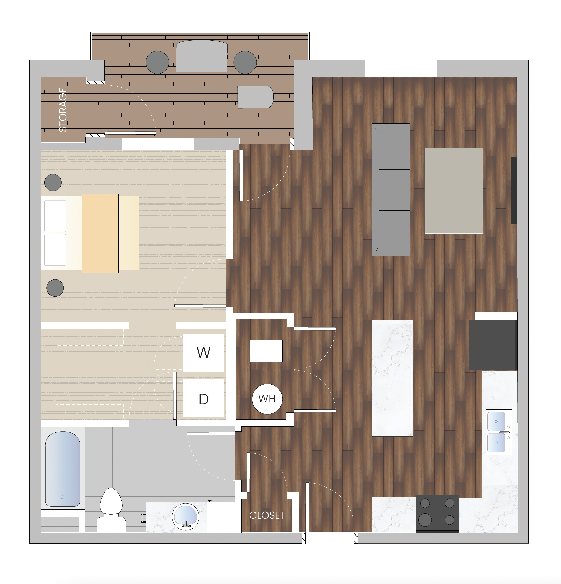 Lilac One Bedroom Floor Plan