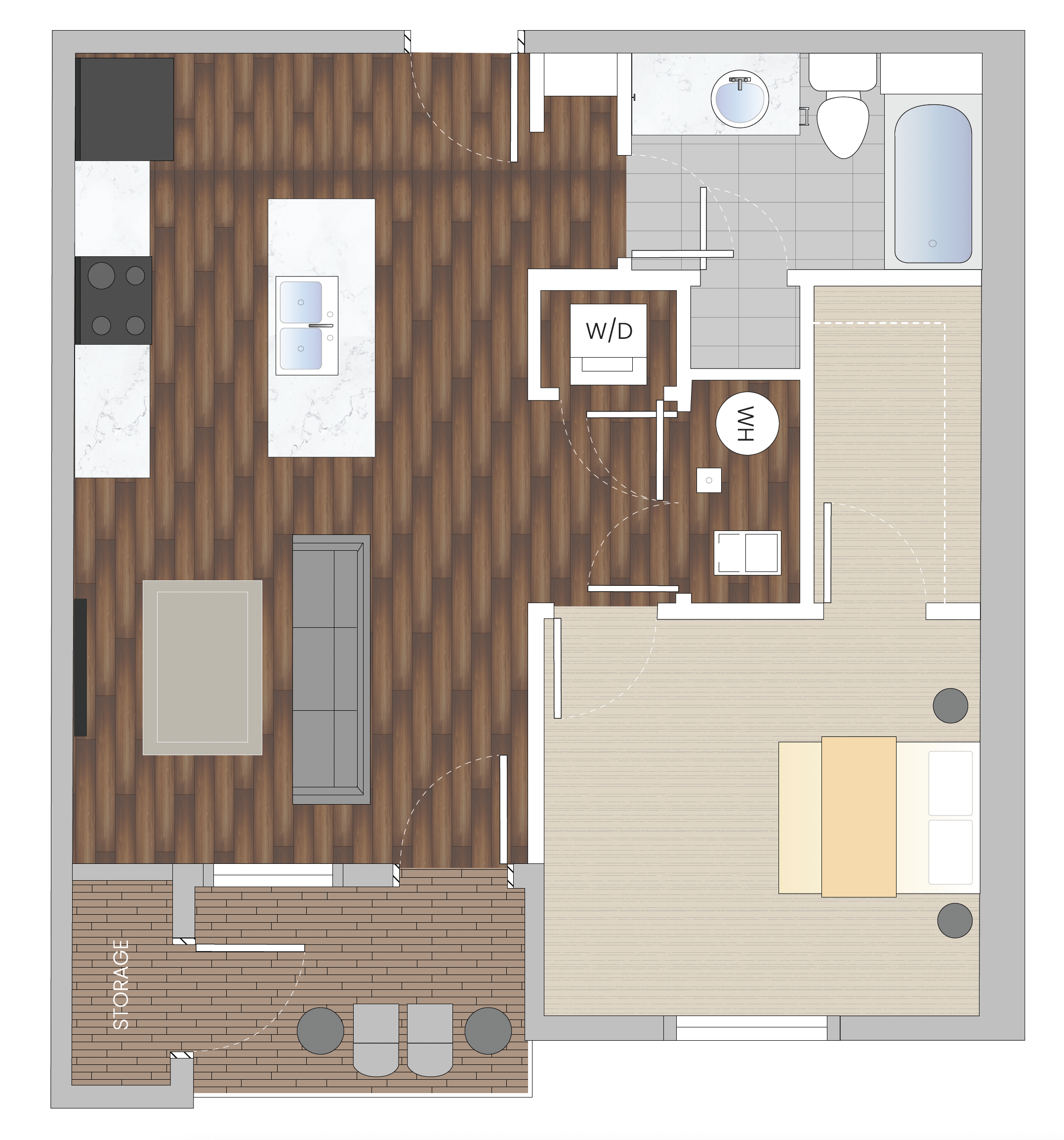Peony One Bedroom Floor plan